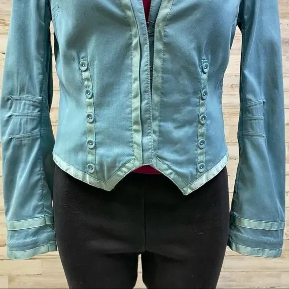 Marc Jacobs Military Style Cotton Blazer Womens Size 4 Light Teal Ribbon Detail - Picture 5 of 15